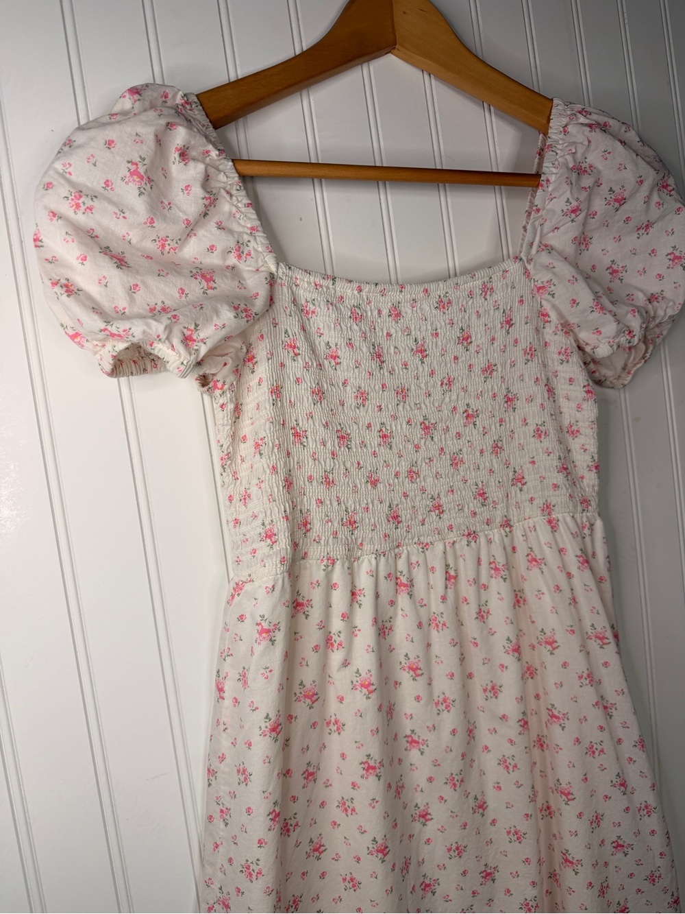 Juniors' Cottage Core Pink Floral Puff-Sleeve Midi Dress with Smocking, Size XS - Picture 2 of 12